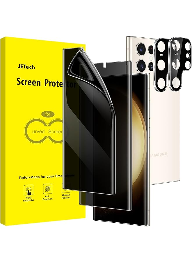 Jetech Privacy Screen Protector For Samsung Galaxy S23 Ultra 5G 6.8 Inch With Camera Lens Protector Anti Spy Flexible Tpu Film Fingerprint Unlock Compatible 2 Pack Each - Image 1