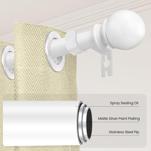 Poskena Curtain Rod Set for Windows 28 to 60 Inch - 5/8” White Heavy Duty - Decorative Window Curtains Rod with Brackets for Kitchen, Bathroom, Sliding Cafe Curtain Rods Door(2.4-5 Feet) - Image 2