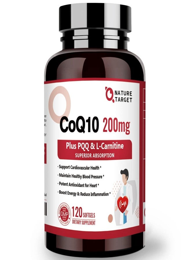 NATURE TARGET CoQ10-200mg with PQQ L-Carnitine & Omega-3s, High Absorption Coenzyme-Q10 with BioPerine, Supports Heart and Immune System, Cellular-Energy-Production, 120 Servings - Image 1