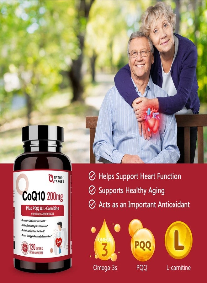 NATURE TARGET CoQ10-200mg with PQQ L-Carnitine & Omega-3s, High Absorption Coenzyme-Q10 with BioPerine, Supports Heart and Immune System, Cellular-Energy-Production, 120 Servings - Image 3