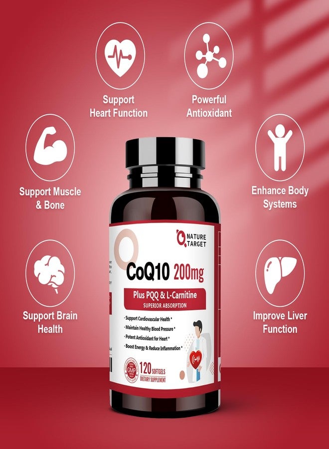 NATURE TARGET CoQ10-200mg with PQQ L-Carnitine & Omega-3s, High Absorption Coenzyme-Q10 with BioPerine, Supports Heart and Immune System, Cellular-Energy-Production, 120 Servings - Image 5