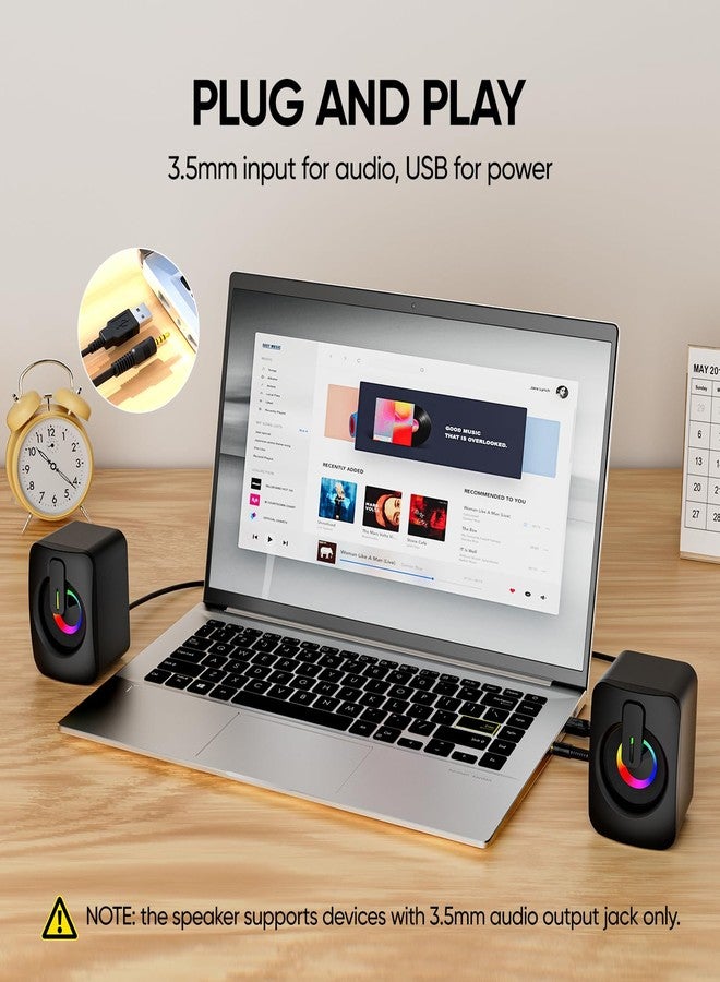 MELOGAGA RGB Computer Speakers, USB-Powered PC Speakers with 7-Color LED Backlight, 3.5mm Aux Compact Soundbar for Desktop, Laptop, Tablet - Crisp Audio & Space-Saving Design - Image 4