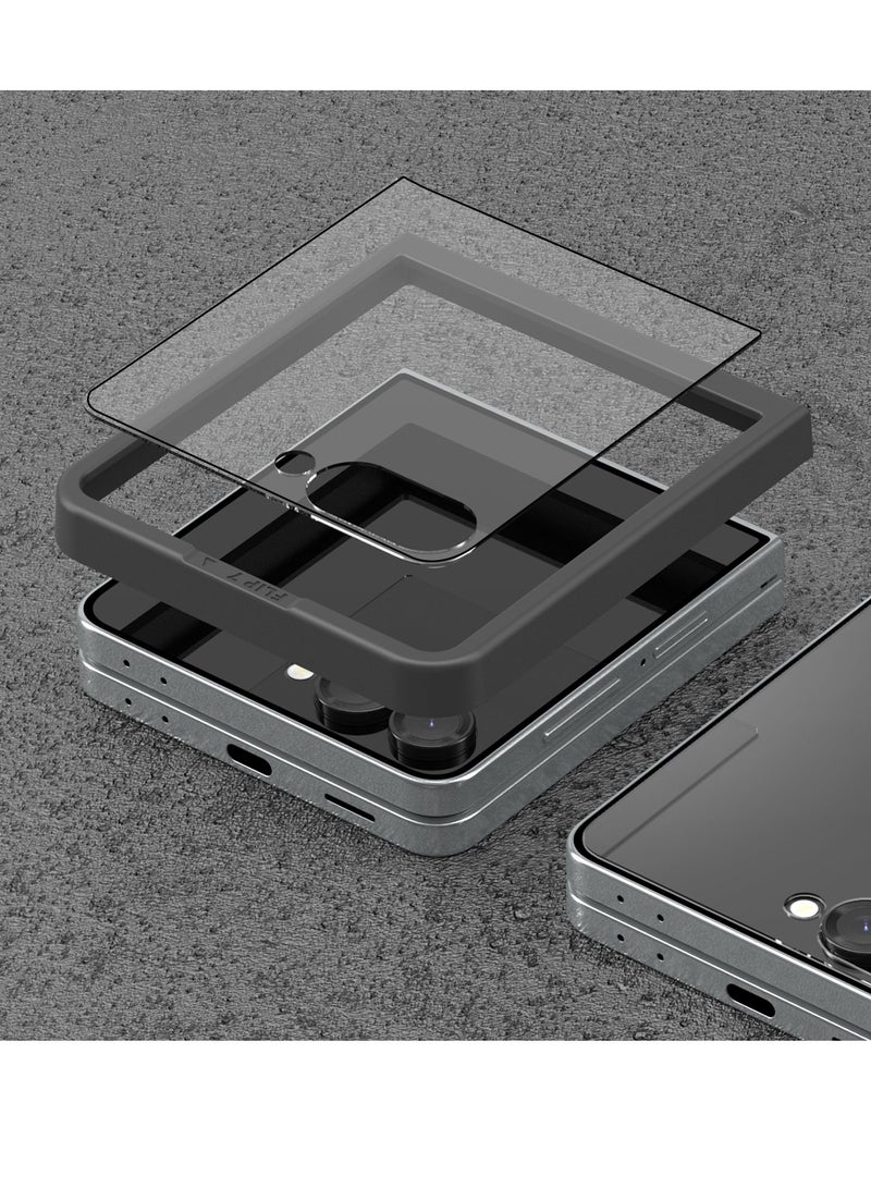 دبليو تيك حامية شاشة كاملة الغراء من زجاج مقاوم للصدمات لجهاز سامسونج جالاكسي زد فليب 7 5G سلسلة بريميوم E2E 2025 (MSGECN) - شفافة/أسود - Image 5