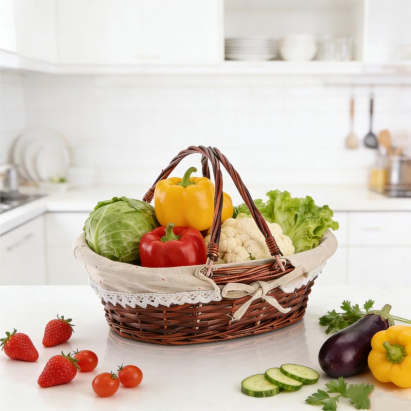Dicunoy Wicker Basket with Handle, Picnic Baskets with Liner, Empty Gift Gardening Baskets for Harvesting, Willow Organizer Storage Basket for Fruit, Candy, Wine, Gathering, Wedding - Image 5