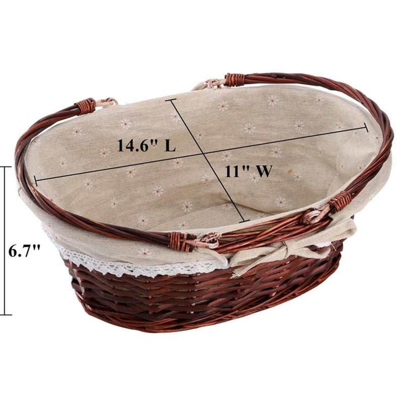 Dicunoy Wicker Basket with Handle, Picnic Baskets with Liner, Empty Gift Gardening Baskets for Harvesting, Willow Organizer Storage Basket for Fruit, Candy, Wine, Gathering, Wedding - Image 2