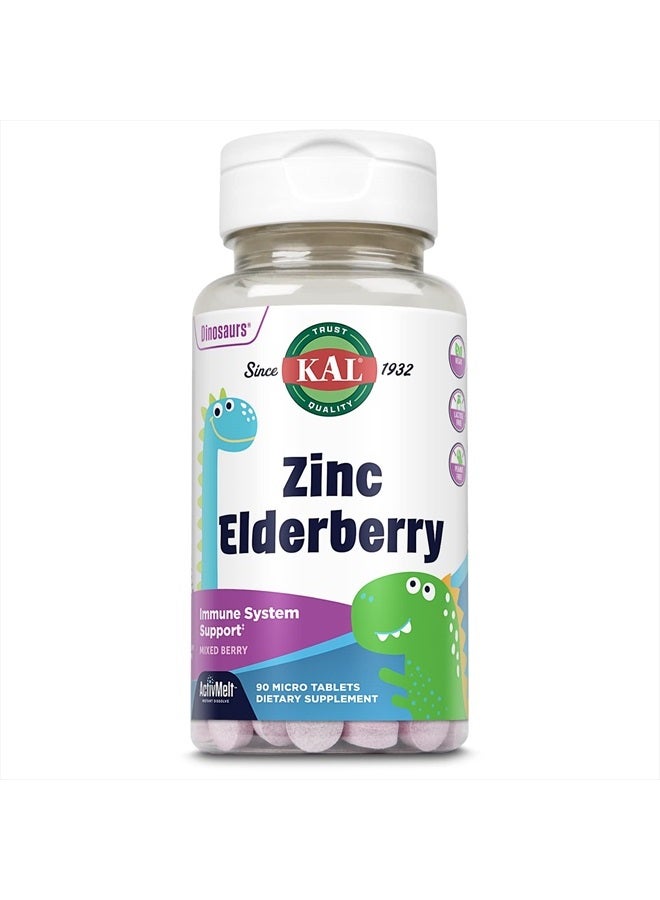 KAL Kids Zinc Elderberry Dinosaurs, Immune Support Supplement* for Children w/ Sambucus Elderberry, Fast Dissolving Mixed Berry ActivMelts, Fun, Tasty Dino Shapes, Vegan, 90 Servings, 90 Micro Tablets - Image 1