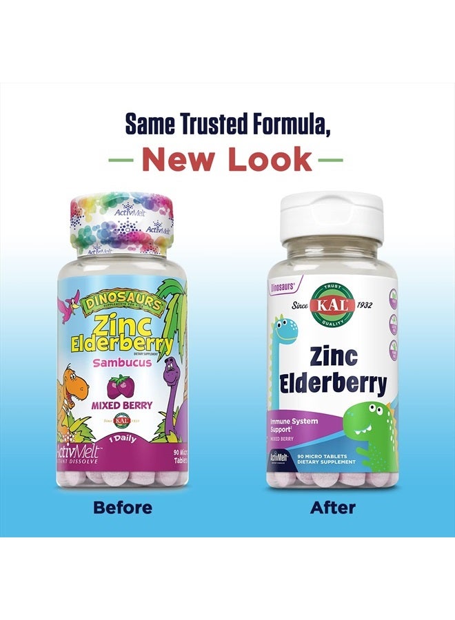 KAL Kids Zinc Elderberry Dinosaurs, Immune Support Supplement* for Children w/ Sambucus Elderberry, Fast Dissolving Mixed Berry ActivMelts, Fun, Tasty Dino Shapes, Vegan, 90 Servings, 90 Micro Tablets - Image 3
