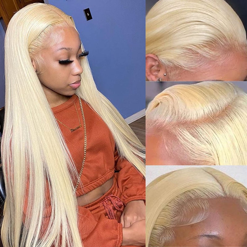 Myecool 30 Inch 613 Lace Front Wig Human Hair 13x4 Straight 613 HD Lace Frontal Wig Human Hair Pre Plucked Bleached Knots for Women30Inch Blonde