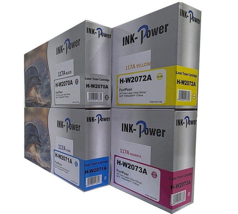 اينك باور حبر متوافق HP 117A (مجموعة) (مع شريحة) حبر W2070A W2071A W2072A W2073A لطابعات الليزر الملونة 117a MFP 178nwg 178nw 179fwg/fnw 150a/nw W2070A W2071A W2072A W2073A أسود، سماوي، أصفر، أرجواني. - Image 3
