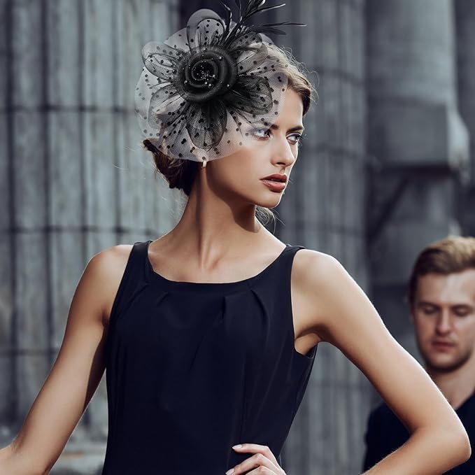 S SMITEX Fascinators for Women Black - Image 4