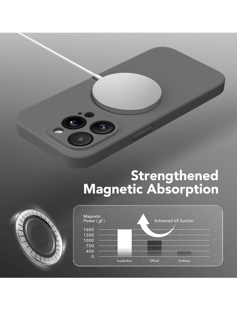ELTRAZONE iPhone 15 Pro Max Case Silicone, Compatible with MagSafe, [Camera Protection][2X Screen Protectors] Slim Shockproof Protective Phone Case, Soft Anti-Scratch Microfiber Lining, Dark Gray - Image 4