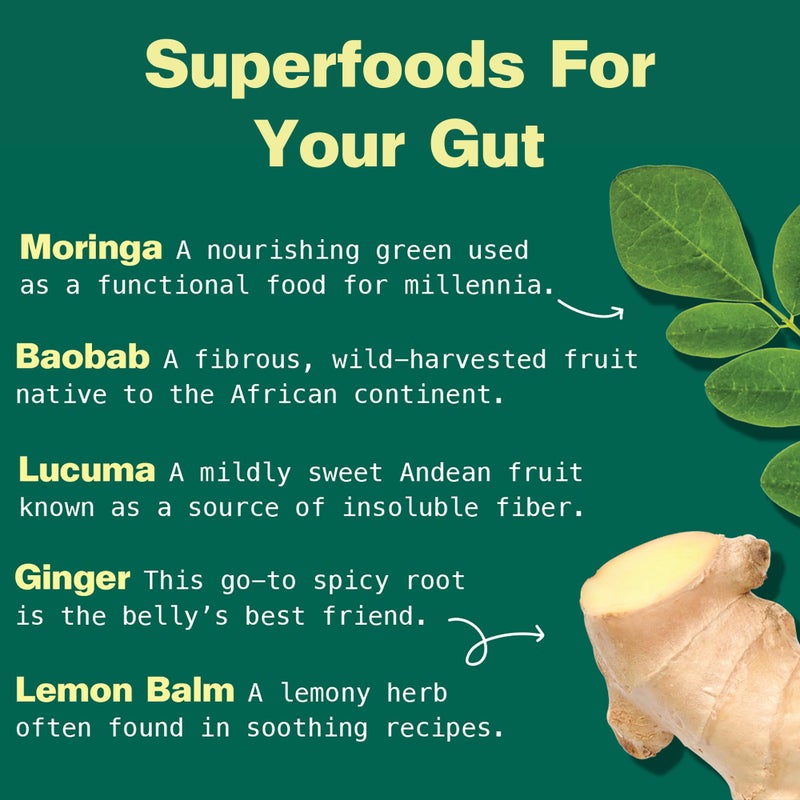 Kuli Kuli Gut Bliss Superfood Powder [6 oz] - Powerful Blend of Organic Moringa, Baobab, Lucuma, Ginger and Lemon Balm - Promote Digestion, Soothe the Stomach and Boost Gut Health - Image 4