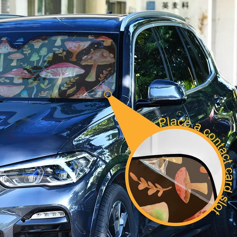 Oarencol Watercolor Mushrooms Brown Car Windshield Sun Shade Foldable UV Ray Sun Visor Protector Sunshade to Keep Your Vehicle Cool (55" x 27.6") - Image 2