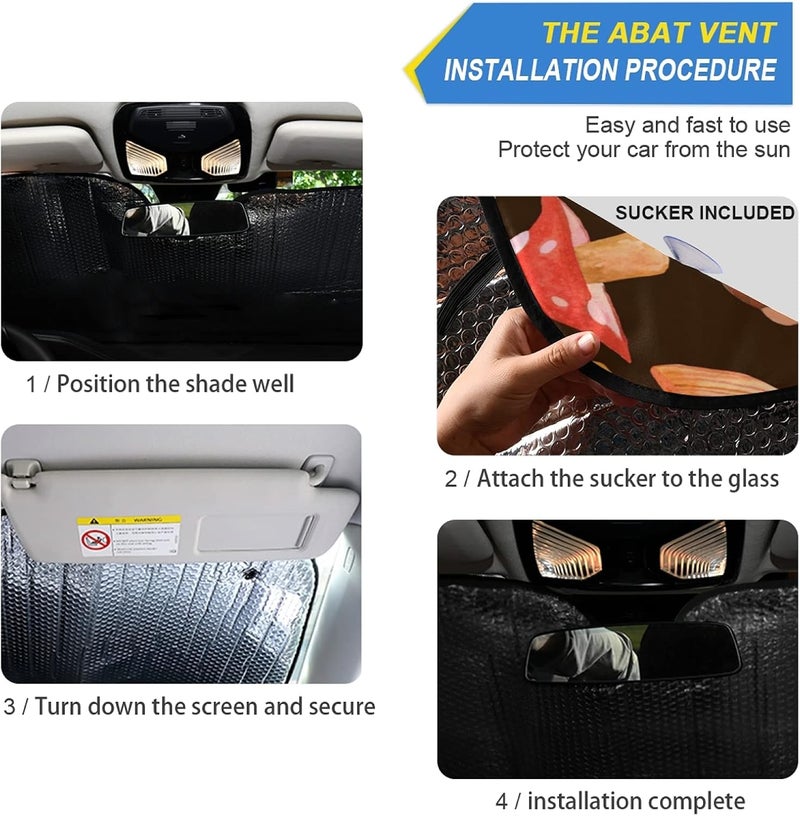 Oarencol Watercolor Mushrooms Brown Car Windshield Sun Shade Foldable UV Ray Sun Visor Protector Sunshade to Keep Your Vehicle Cool (55" x 27.6") - Image 3