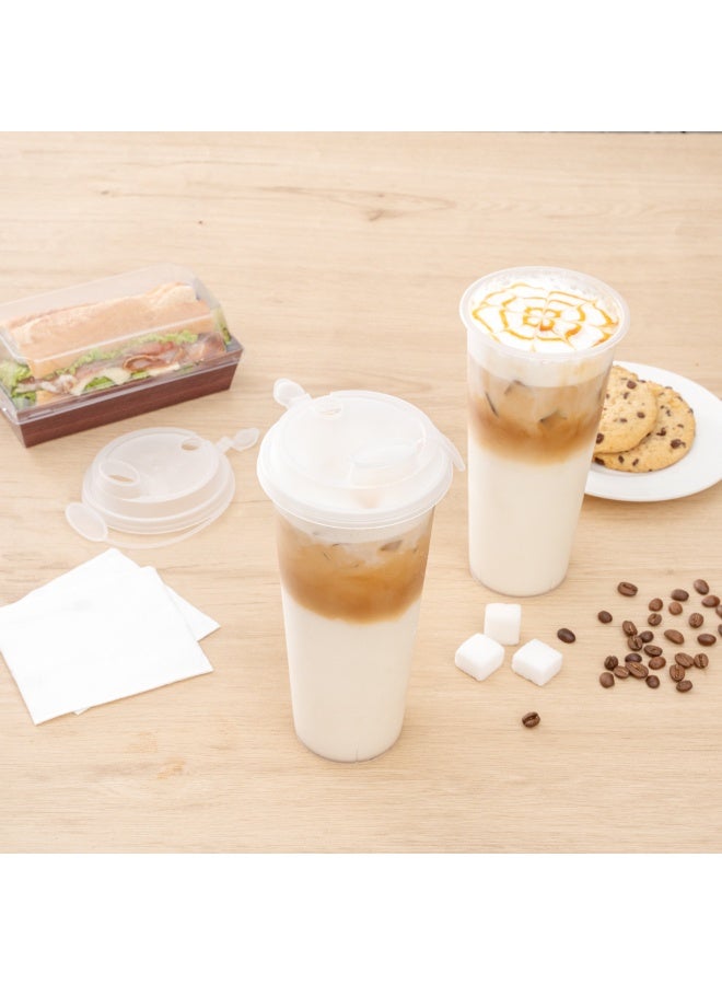 Restaurantware LIDS ONLY: Bev Tek Lids For 12-, 16-, 24-OZ Coffee Cups, 500 Leakproof Beverage Lids - 2-In-1 Design, Attached Stoppers, Clear Plastic Disposable Lids, Cups Sold Separately - Image 4