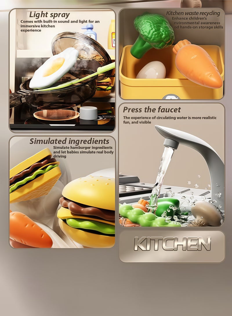 XiuWoo Kids Pretend Kitchen Toy,Kitchen Toy Set,82cm High Kitchen Playset for Kids,Separable Design Kids Pretend Kitchen Toys,Kitchen Pretend Play Toy Set Role Play Cookware Kitchen Playset Kitchen Accessories Toys Cooking Stove Steam with Realistic Lights, Sounds & Steam ,Male, Female, Baby, Child Cooking Simulation Kitchenware - Image 3