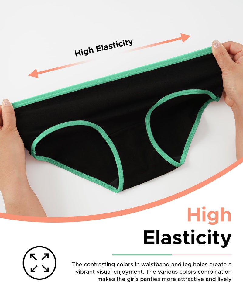 INNERSY Girls Cotton Underwear Teen Comfortable Panties Size 8-16 Briefs 6 Pack(12-14 Years, Black With Neon Hem) - Image 2