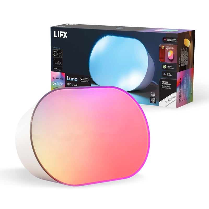 LIFX Luna Smart Lamp, 1000 LM Wi-Fi & Matter 1.3 Compatible, Alexa & Apple HomeKit Compatible, Plug-In Bedside Table Lamp & Wall-Mount, Color Changing Wall Wash, Sunrise/Sunset Effect, No Hub Required - Image 1