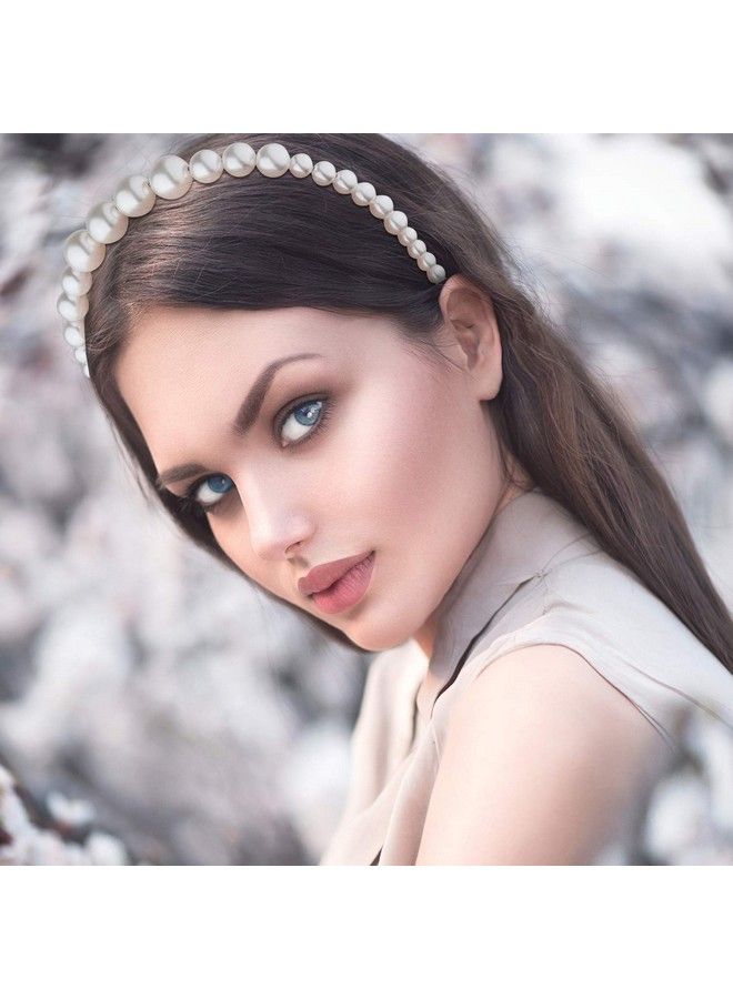 4 Pieces Pearls Headbands Women White Faux Pearl Rhinestones Hairbands Bridal Hair Hoop Wedding Hair Accessories For Girls (Style Set 1)