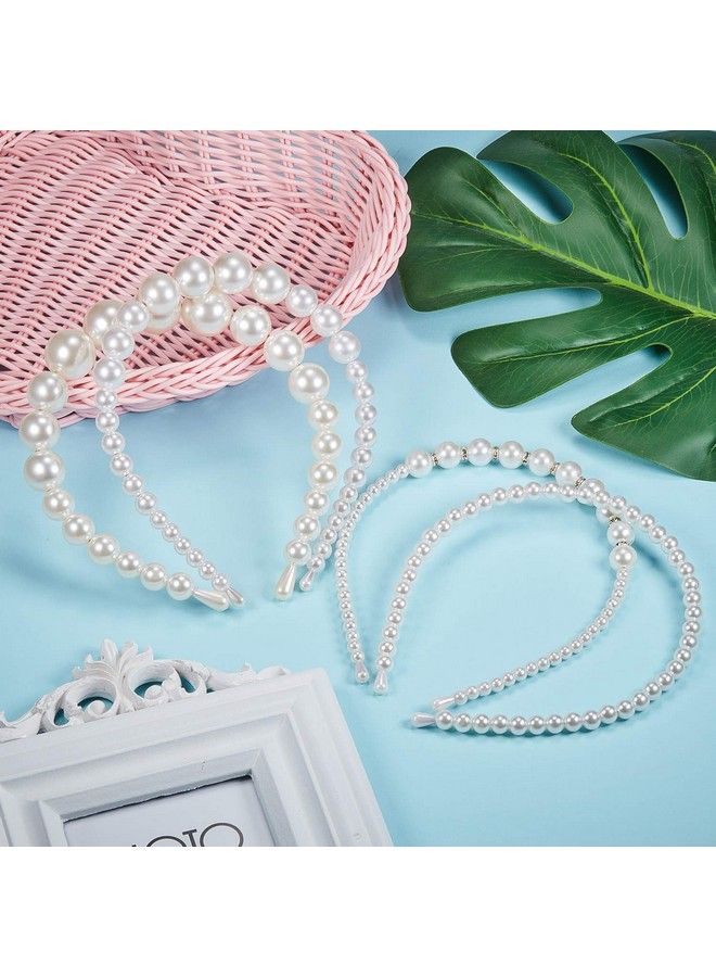 4 Pieces Pearls Headbands Women White Faux Pearl Rhinestones Hairbands Bridal Hair Hoop Wedding Hair Accessories For Girls (Style Set 1)