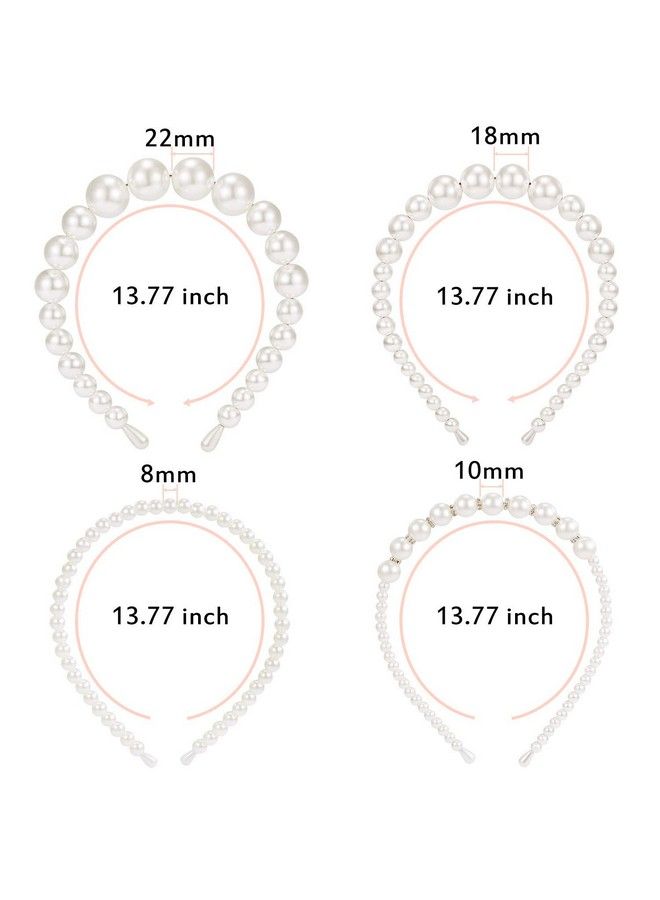 4 Pieces Pearls Headbands Women White Faux Pearl Rhinestones Hairbands Bridal Hair Hoop Wedding Hair Accessories For Girls (Style Set 1)