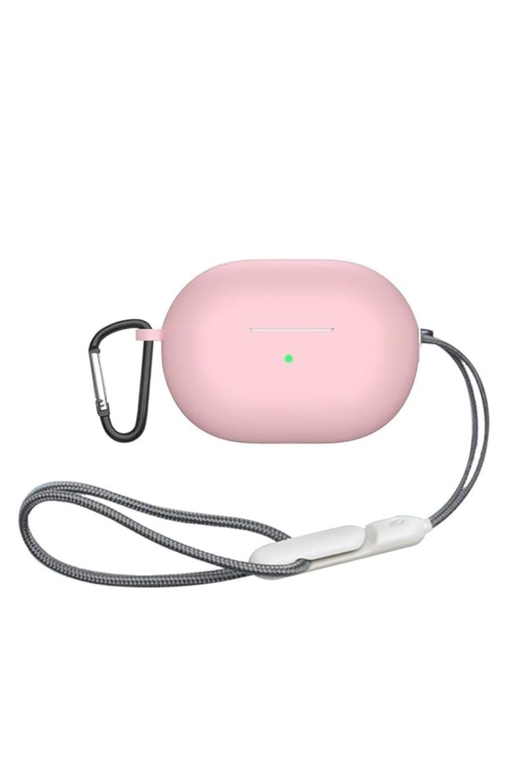 Silicone Protective Case Compatible with Huawei FreeBuds Pro 4 with Carabiner and Lanyard - (Pink)
