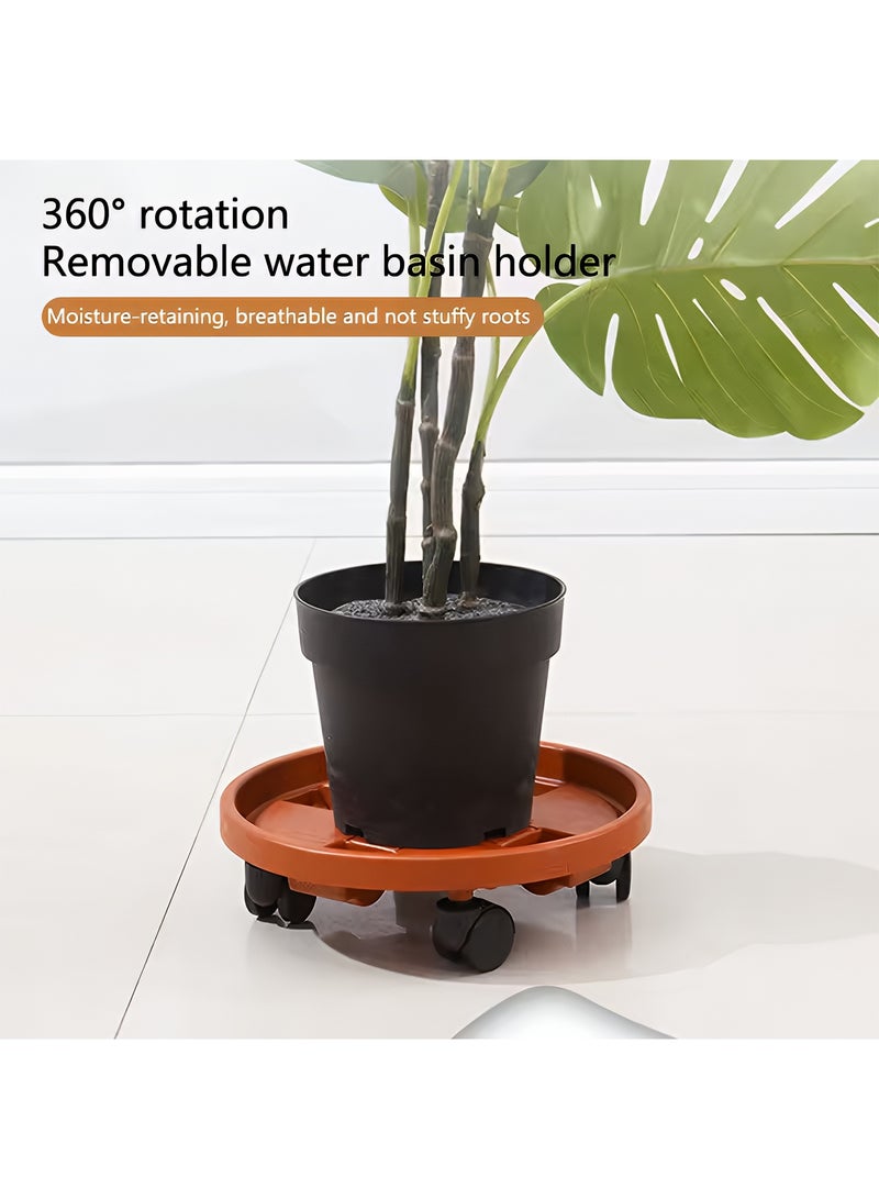Taimi Plant Stand with Wheels, Heavy-Duty, Thick Round Base for Indoor and Outdoor Use, 31x8cm - Brown - Image 3