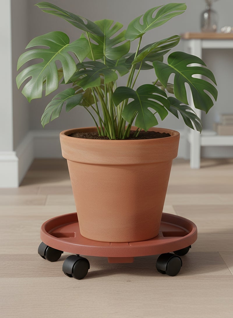 Taimi Plant Stand with Wheels, Heavy-Duty, Thick Round Base for Indoor and Outdoor Use, 31x8cm - Brown - Image 2
