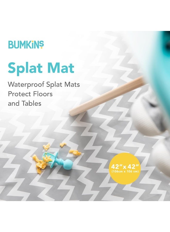 Bumkins Baby Splat Mat for Under High Chair, Babies Toddlers Eating Mess Mat, Waterproof Reusable Cloth for Arts and Crafts, Playtime Mat for Kids, Floors or Tables, Fabric 42inx42in, Gray Chevron - Image 2