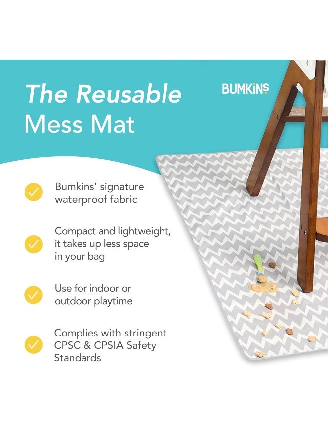 Bumkins Baby Splat Mat for Under High Chair, Babies Toddlers Eating Mess Mat, Waterproof Reusable Cloth for Arts and Crafts, Playtime Mat for Kids, Floors or Tables, Fabric 42inx42in, Gray Chevron - Image 5