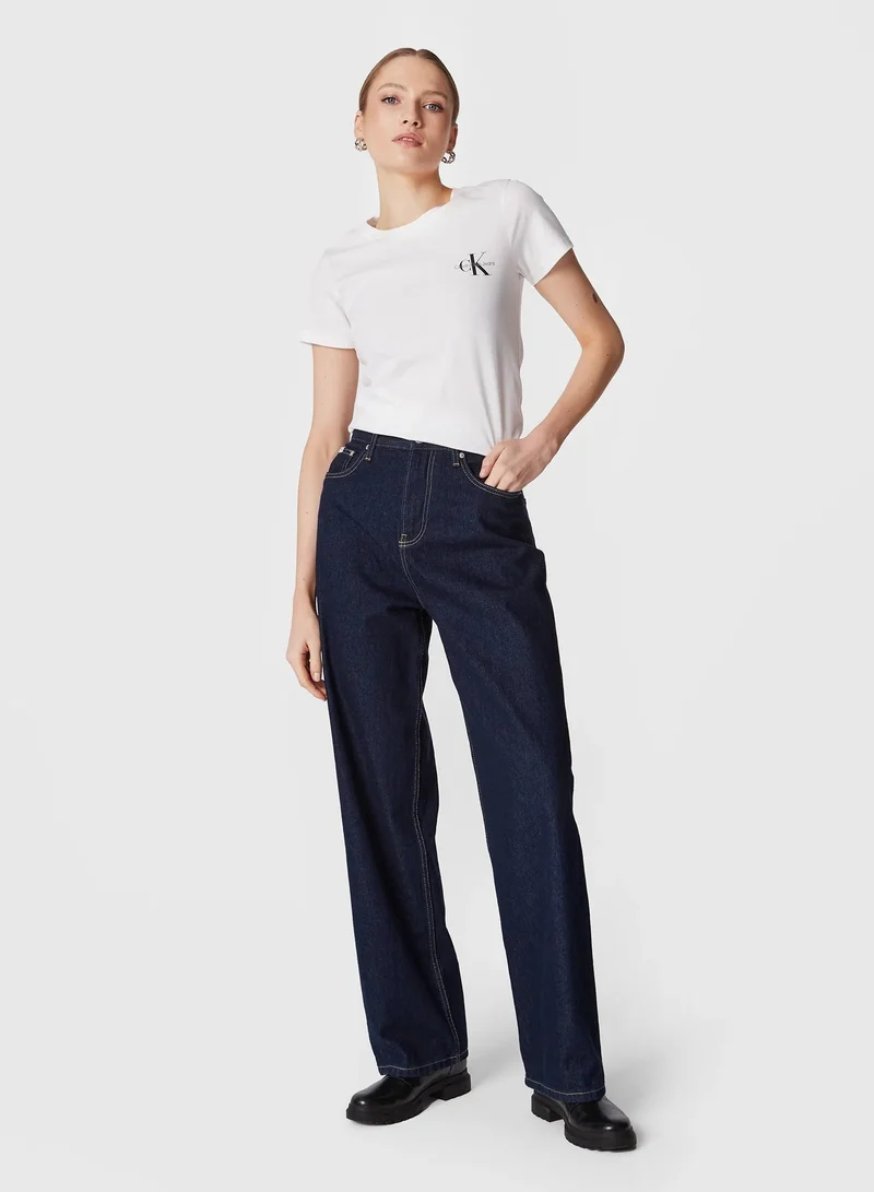 Calvin Klein Jeans Bright White / Bright White 2 Pack Logo T-Shirt for Women | Best Price UAE