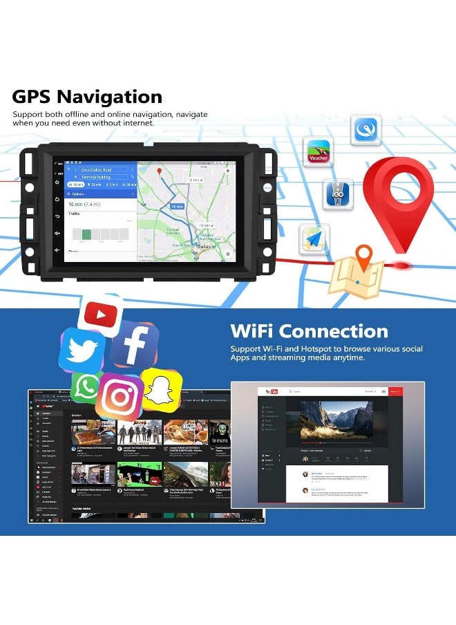 Vierex Car Stereo Radio for Chevrolet Chevy Silverado Tahoe GMC Sierra Yukon, with CarPlay Android Auto Bluetooth GPS Navigation Touch Screen Head Unit, 7 Inch IPS Screen AHD Camera Included (2+32GB 4CORE)  - Image 5