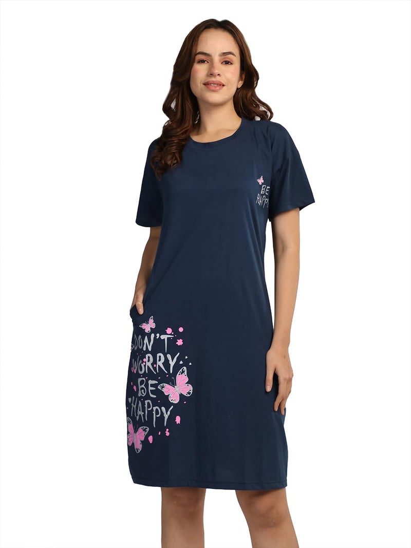 Duchess Cotton Half Sleeve Oversized T-Shirts for Women| Nighty - Loose Fit Tee with Pocket - Image 1