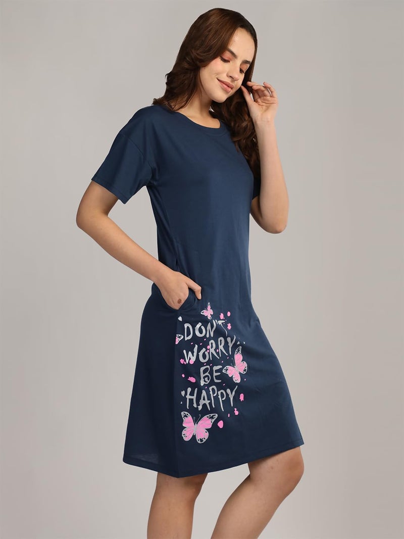 Duchess Cotton Half Sleeve Oversized T-Shirts for Women| Nighty - Loose Fit Tee with Pocket - Image 4