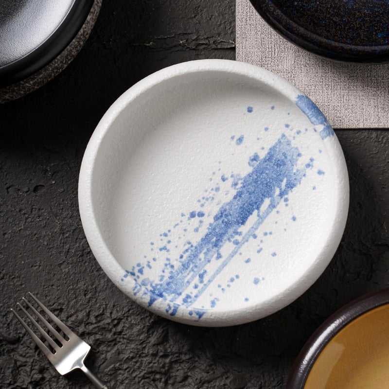 Uaral Salad Plate Stone Plates Pasta Plates Portion Plate Japanese Serving Dishes Set of 2 8 inch 20 ozBlue Stone Texture - Image 2