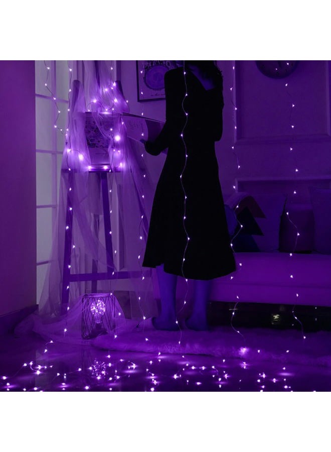 HOME LIGHTING Window Curtain String Lights, 300 LED 8 Lighting Modes Fairy Copper Light with Remote, USB Powered for Halloween Christmas Bedroom Party Wedding Home Garden Wall Decorations, Purple - Image 3