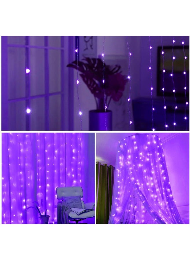 HOME LIGHTING Window Curtain String Lights, 300 LED 8 Lighting Modes Fairy Copper Light with Remote, USB Powered for Halloween Christmas Bedroom Party Wedding Home Garden Wall Decorations, Purple - Image 4