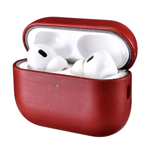 ICARER AirPod Pro 3 Case 100 Geniune Leather Case Handmade Top Grade Vintage Cover Shockproof Protective Cover Support Wireless Charging Compatible with AirPods Pro 3 2025 Model Red - Image 1