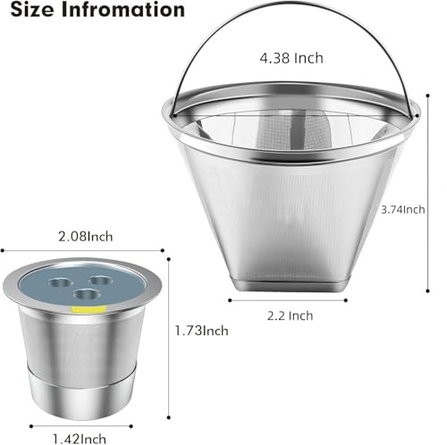 YEOSEN Stainless Steel Reusable Coffee Filter Compatible with Coffee Maker, Reusable Coffee Pods with 4 Cone Coffee Filters, Reusable Coffee Filters for Ninja CFP201 CFP300 CFP301 CFP307 - Image 2