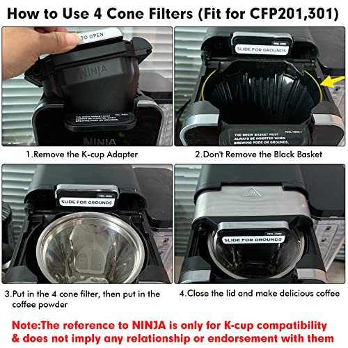 YEOSEN Stainless Steel Reusable Coffee Filter Compatible with Coffee Maker, Reusable Coffee Pods with 4 Cone Coffee Filters, Reusable Coffee Filters for Ninja CFP201 CFP300 CFP301 CFP307 - Image 4