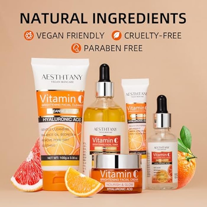 AESTHTANY Vitamin C Skin Care Set Moisturizing Hyaluronic Acid Skin Care Kit,Face Cream,Face Serum,Eye Cream, Toner For Hydrating Skin, Anti-Aging Skin,5PCS For Women Beauty Set Gift Set - Image 4