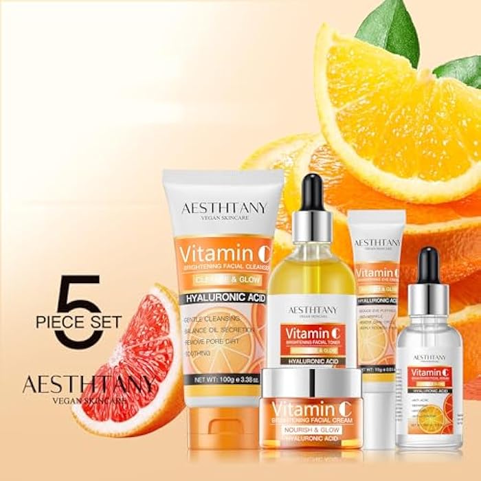 AESTHTANY Vitamin C Skin Care Set Moisturizing Hyaluronic Acid Skin Care Kit,Face Cream,Face Serum,Eye Cream, Toner For Hydrating Skin, Anti-Aging Skin,5PCS For Women Beauty Set Gift Set - Image 3