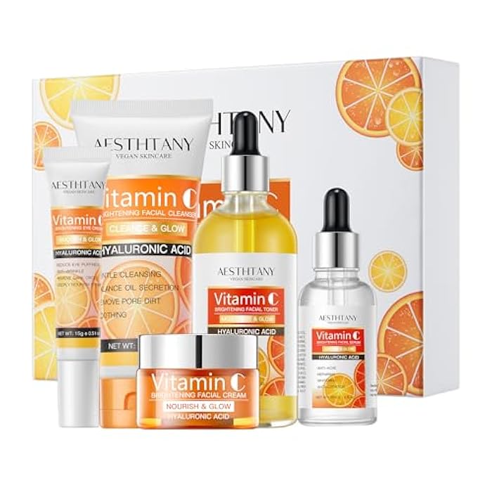 AESTHTANY Vitamin C Skin Care Set Moisturizing Hyaluronic Acid Skin Care Kit,Face Cream,Face Serum,Eye Cream, Toner For Hydrating Skin, Anti-Aging Skin,5PCS For Women Beauty Set Gift Set - Image 1