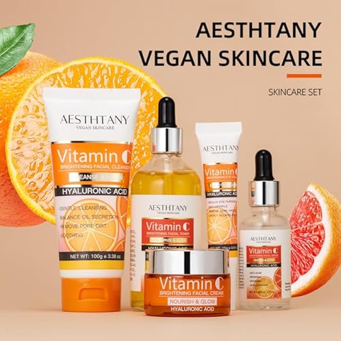 AESTHTANY Vitamin C Skin Care Set Moisturizing Hyaluronic Acid Skin Care Kit,Face Cream,Face Serum,Eye Cream, Toner For Hydrating Skin, Anti-Aging Skin,5PCS For Women Beauty Set Gift Set - Image 2