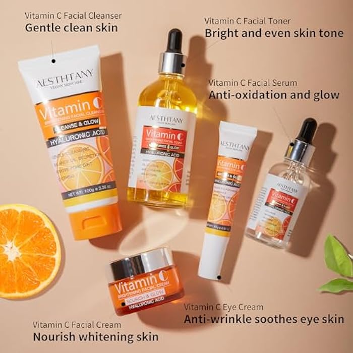 AESTHTANY Vitamin C Skin Care Set Moisturizing Hyaluronic Acid Skin Care Kit,Face Cream,Face Serum,Eye Cream, Toner For Hydrating Skin, Anti-Aging Skin,5PCS For Women Beauty Set Gift Set - Image 5