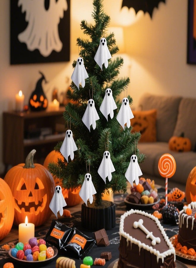 Watayo 16 Pcs Halloween Hanging Ghosts Decoration, 3.5" x 3" Outdoor Small Ghosts Tree Ornaments, Farmhouse Rustic White Cloth Ghost Hanging Decor for Yard Lawn Haunted House Party Decor - Image 4