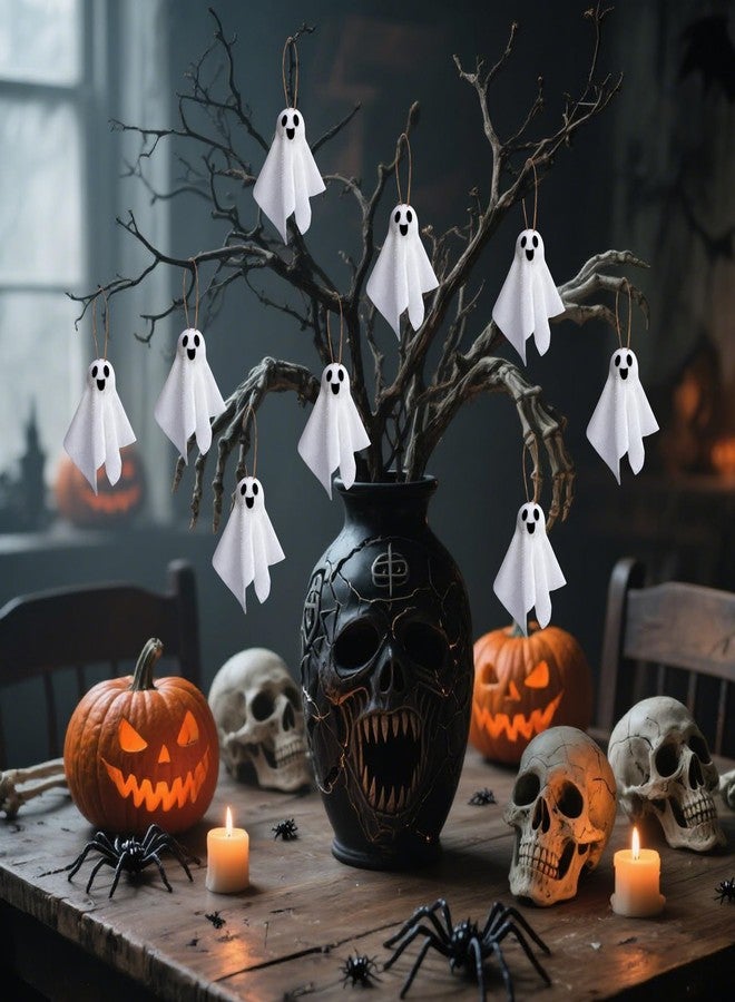 Watayo 16 Pcs Halloween Hanging Ghosts Decoration, 3.5" x 3" Outdoor Small Ghosts Tree Ornaments, Farmhouse Rustic White Cloth Ghost Hanging Decor for Yard Lawn Haunted House Party Decor - Image 5