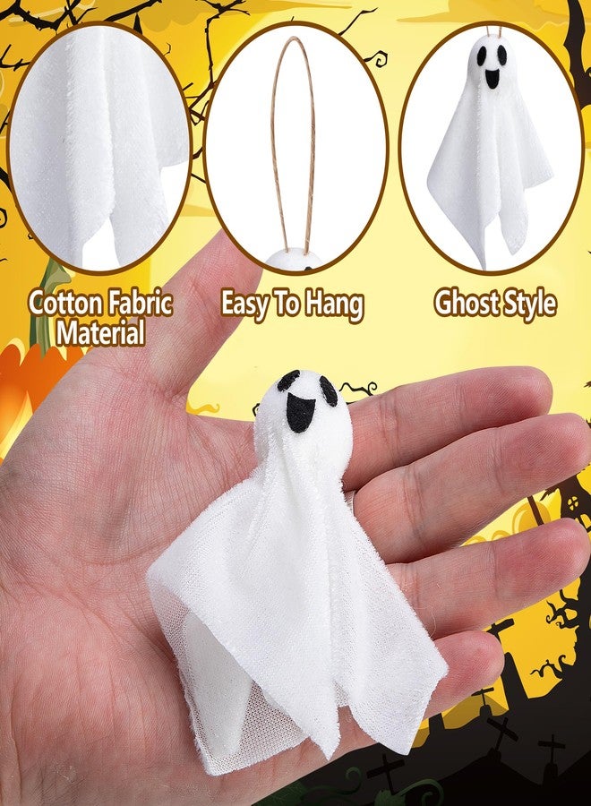 Watayo 16 Pcs Halloween Hanging Ghosts Decoration, 3.5" x 3" Outdoor Small Ghosts Tree Ornaments, Farmhouse Rustic White Cloth Ghost Hanging Decor for Yard Lawn Haunted House Party Decor - Image 3