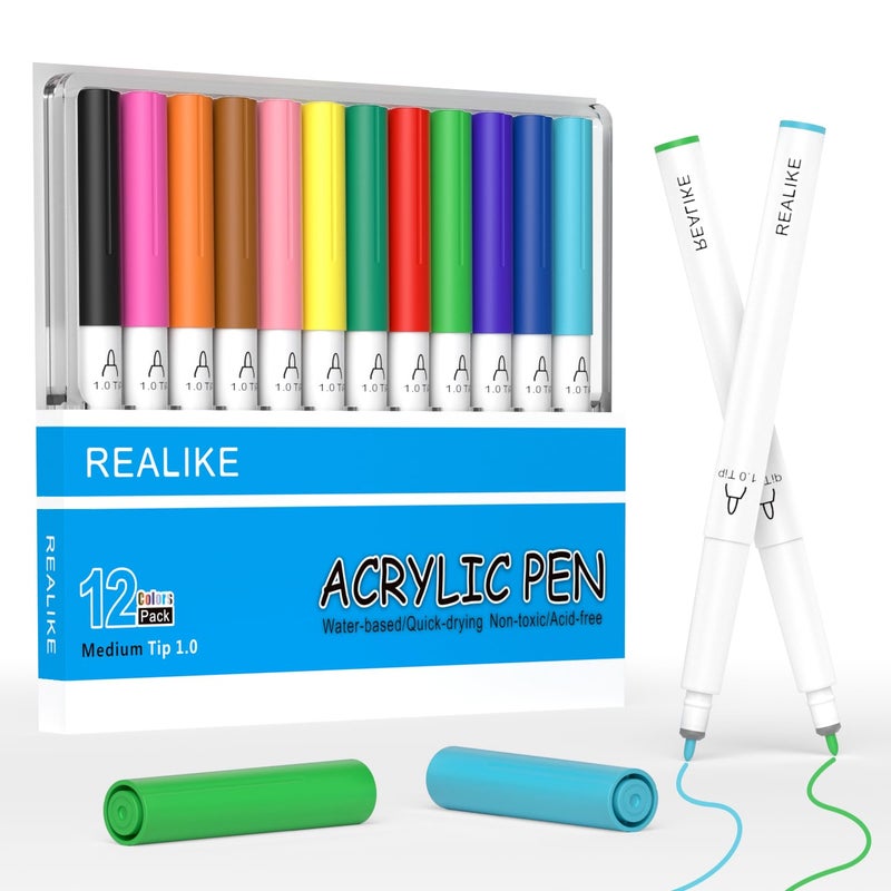 REALIKE Acrylic Paint Markers for Cricut Maker 4/ Maker 3/Maker/Explore 4/3/Air 2/Air, Multicolor Acrylic Paint Pens for Rocks,Fabric, Paper, Wood, Canvas, Glass, Ceramic (1.0 Tip) - Image 1