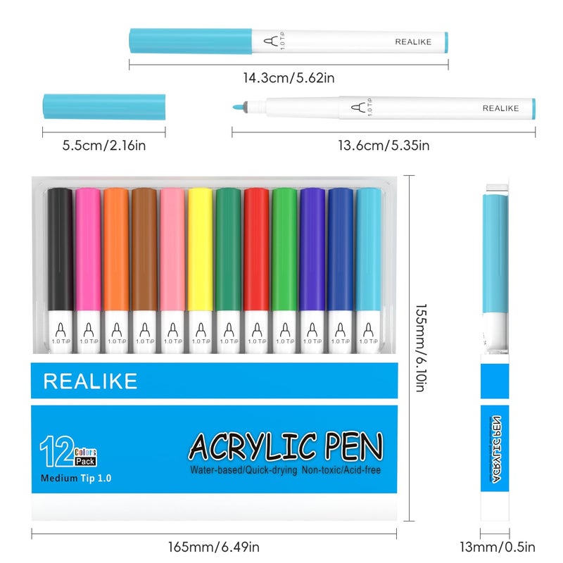 REALIKE Acrylic Paint Markers for Cricut Maker 4/ Maker 3/Maker/Explore 4/3/Air 2/Air, Multicolor Acrylic Paint Pens for Rocks,Fabric, Paper, Wood, Canvas, Glass, Ceramic (1.0 Tip) - Image 3